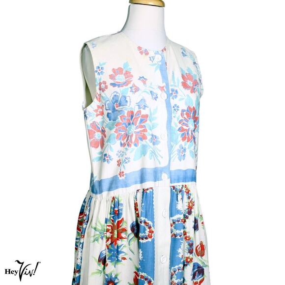Vintage Kitsch'n Couture Dress Made from Vintage Cotton Tablecloth Sz L -Hey Viv - Picture 2 of 9